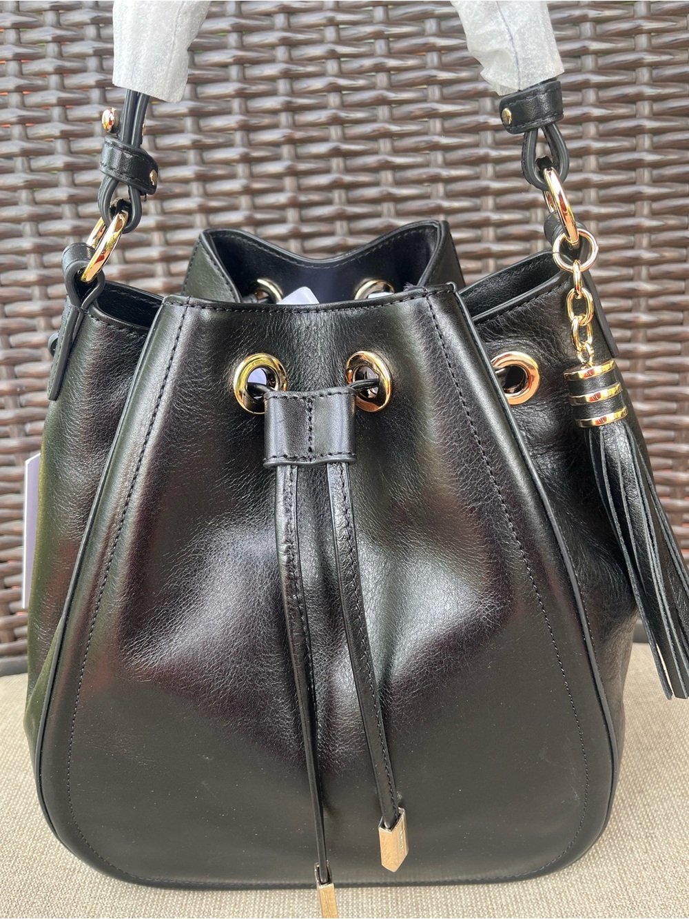 NWT Brahmin Melinda in BLACK NIGHTSHADE Bucket Bag